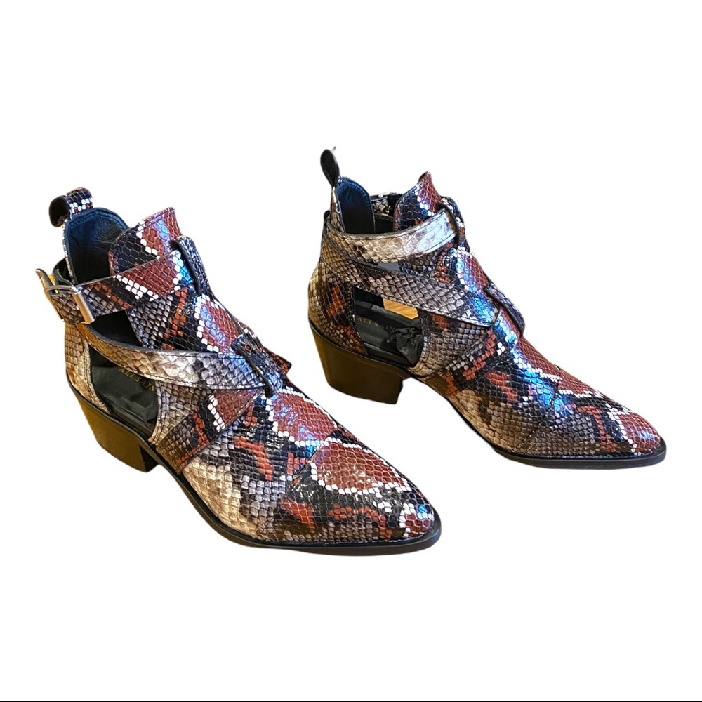 All Saints Darcy Pointed Toe Dark Multi Snake Print Leather Bootie (8)